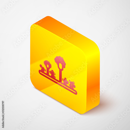 Isometric line Mold icon isolated on grey background. Yellow square button. Vector Illustration