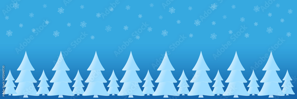 Spruce trees, blue firs and snowflakes