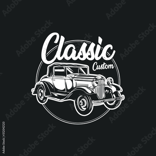 Classic car vector illustration on dark background isolated