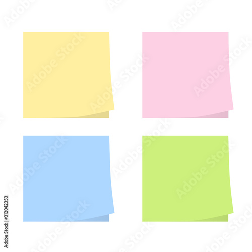 Colorful memos on a white background , Collection of different colored sheets of note papers with curled corner , Vector illustration