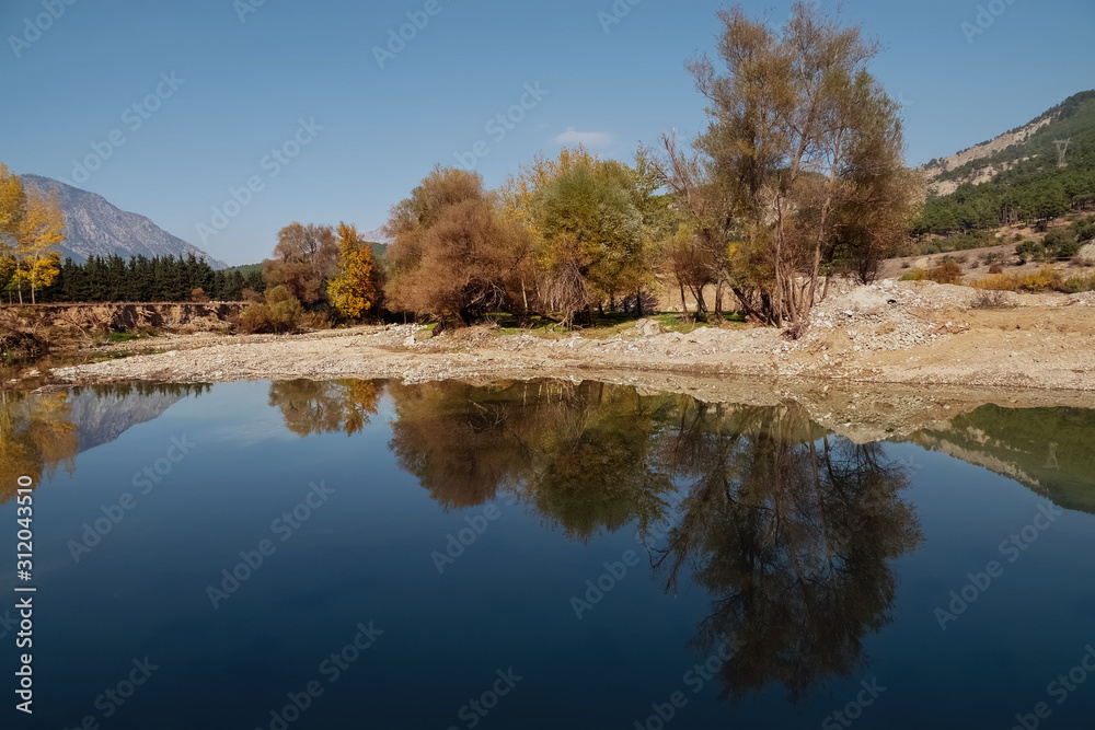 photo of a landscape with water reflection