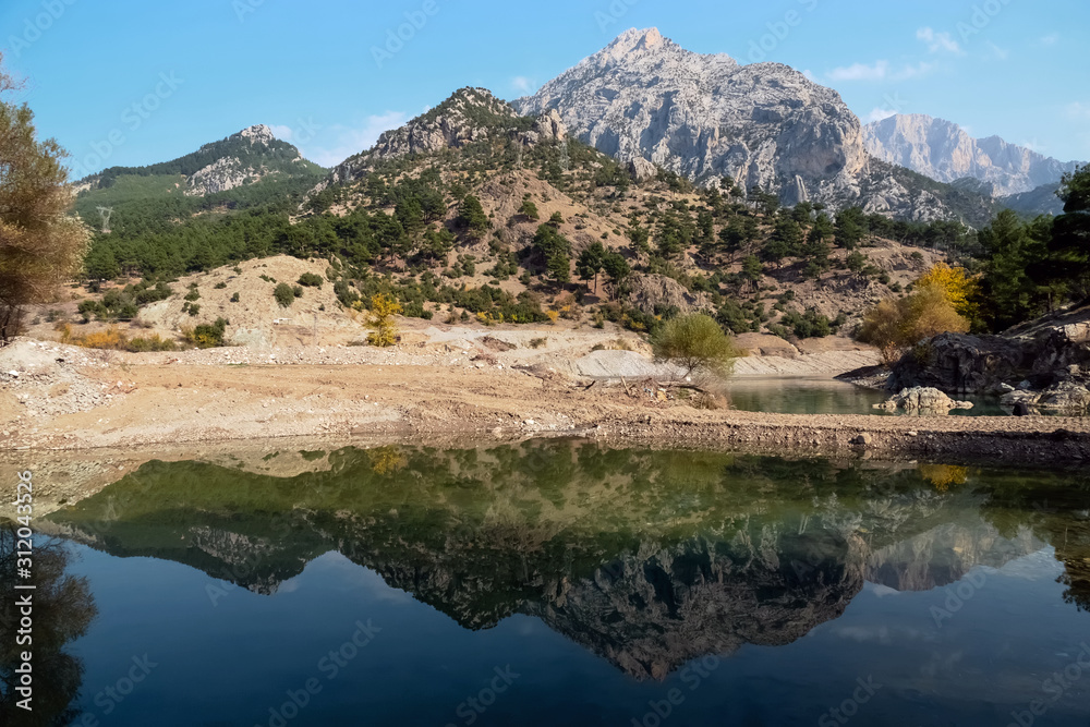 photo of a landscape with water reflection