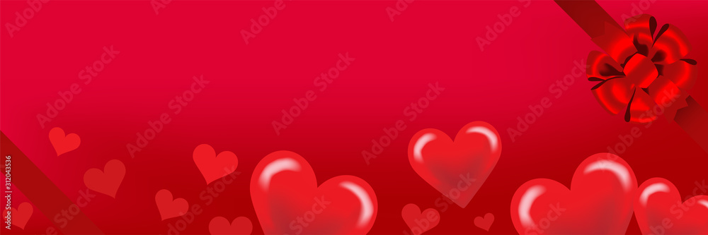 Valentine's day Design template ,Red hearts and ribbon frame banner ratio - Included copy space Valentine's day Design template ,Red hearts and ribbon frame banner ratio - Included copy space