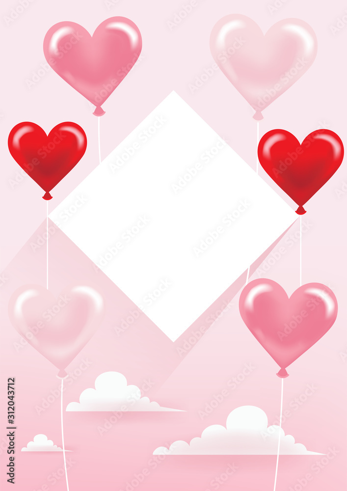 Valentine's day Design template , Heart shape balloons on Pink sky background , Vertical - Included copy space