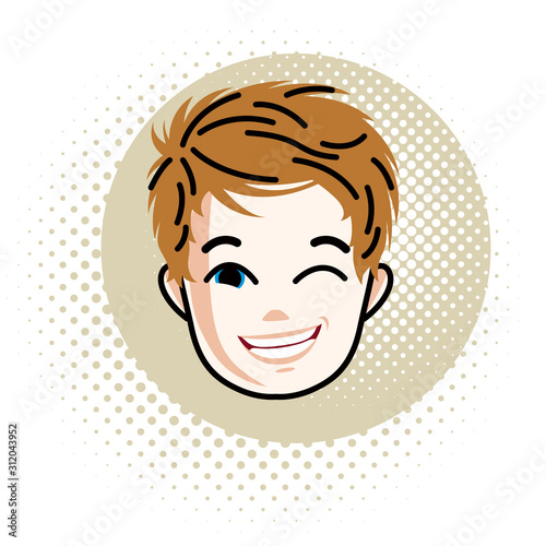 Cute boy face, human head. ...
