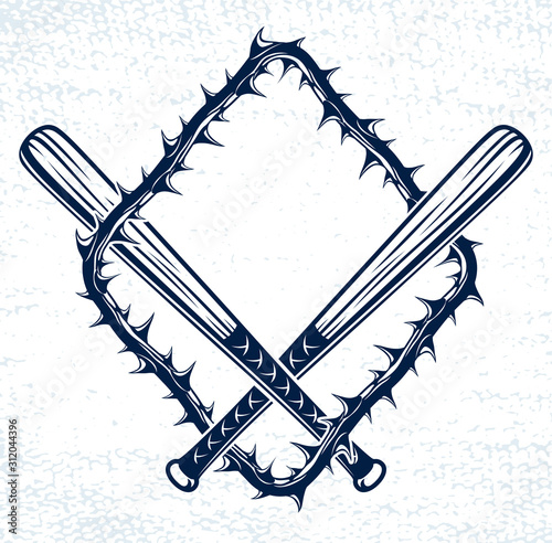 Baseball bats crossed vector criminal gang logo or sign, gangster style theme.