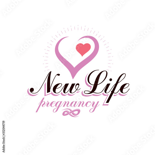 Vector heart hand-drawn emblem isolated on white. New life conceptual symbol. Maternity hospital conceptual logo