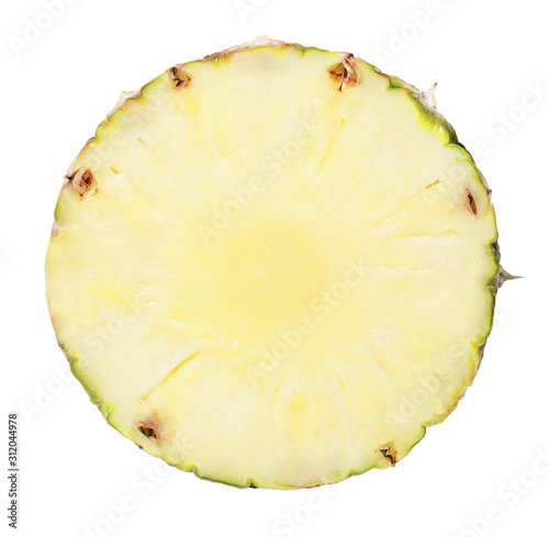 Slice of fresh ripe pineapple isolated on white. Clipping path. Element of your design.