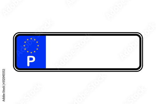 Portugal blank license plate with free copy space place for text and European Union EU flag