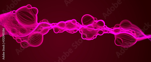 Abstract vector biological fluid, dotted horizontal vector particle flow shape, nano medical technology, microbiology science fiction theme illustration.