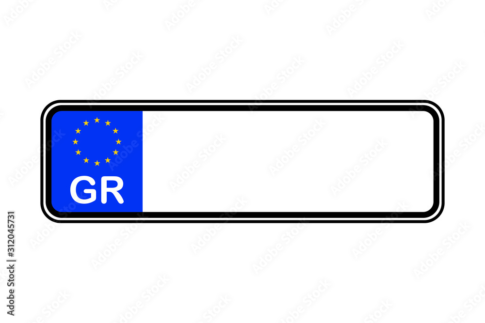 greece blank license plate with free copy space place for text and European Union EU flag greece blank license plate with free copy space place for text and European Union EU flag