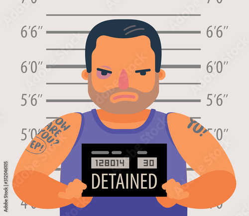 Detained dangerous criminal. Prisoner, convicted cartoon vector illustration