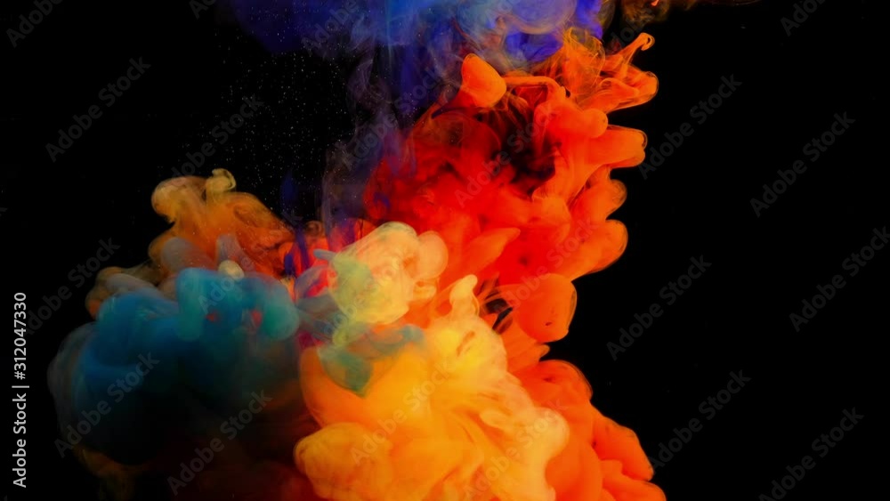 Color paint drops in water , abstract color mix , drop of Ink color mix paint falling on water Colorful ink in water, 4K footage,
