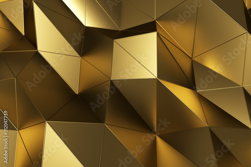 Fototapeta Naklejka Na Ścianę i Meble -  Abstract background of geometric gold surface. Computer generated loop animation. Modern background with polygonal shape. 3d illustration motion design for poster, cover, branding, banner.