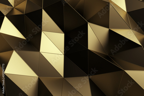 Abstract background of geometric gold surface. Computer generated loop animation. Modern background with polygonal shape. 3d illustration motion design for poster, cover, branding, banner.