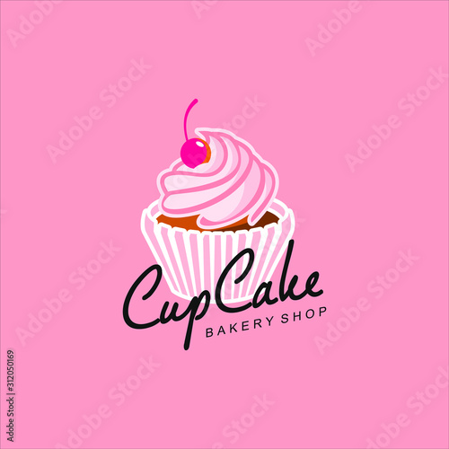 cupcake logo modern pink vector template. pastry icon design inspiration. sweet food sticker idea