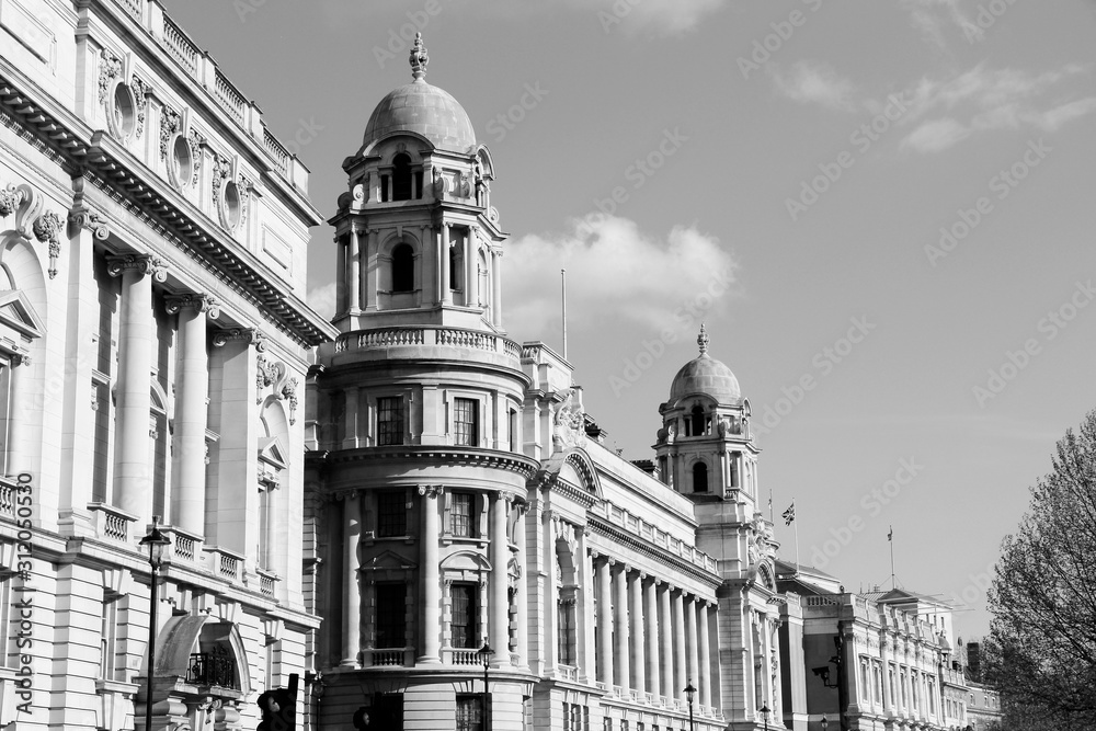 London - Whitehall. Black and white retro toned.