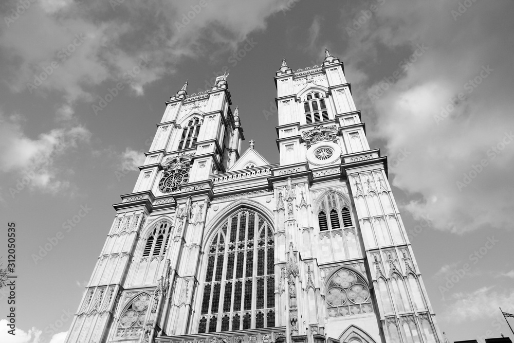 Westminster Abbey. Black and white retro toned.