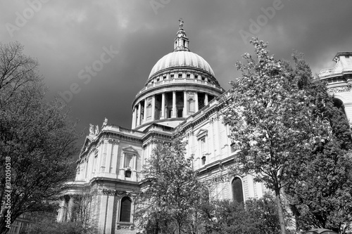 London stormclouds. Black and white retro toned.