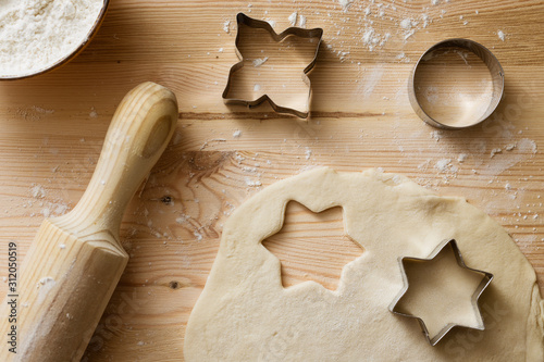 Preparing homemade star-shaped cookies, top view
