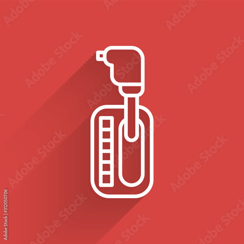 White line Gear shifter icon isolated with long shadow. Transmission icon.  Vector Illustration