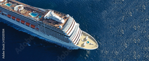 Foto Aerial drone ultra wide photo of huge cruise liner in Mediterranean blue sea
