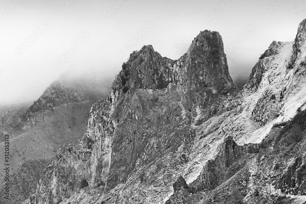 Apuan Alps. Black and white vintage toned.