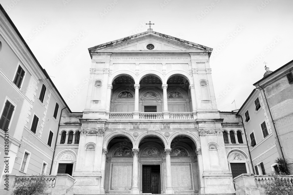 Massa Cathedral, Tuscany. Black and white vintage toned.