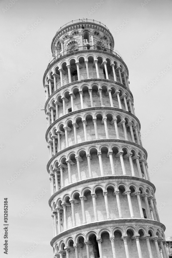 Pisa Tower, Italy. Black and white vintage toned.