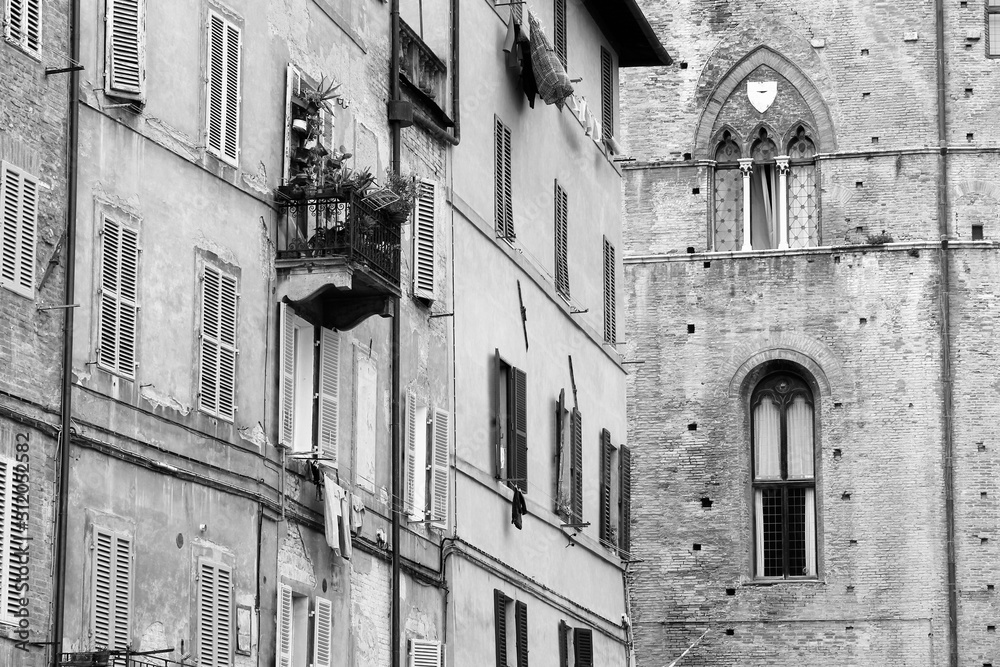 Siena, Italy. Black and white vintage toned.