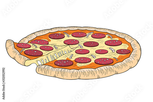 Pizza (pepperoni, onion) - illustration/ clipart