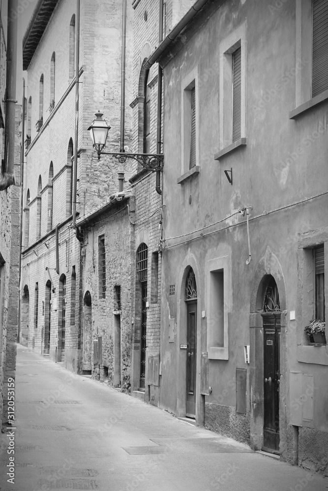 Volterra, Tuscany. Retro filtered black and white tone.