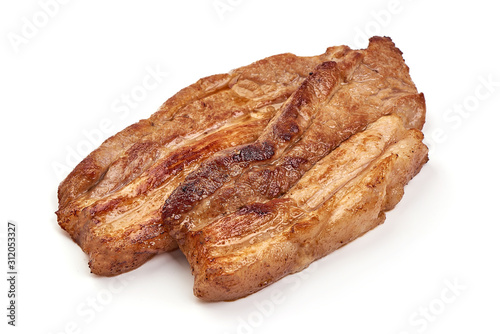 Roasted pork bacon, isolated on white background