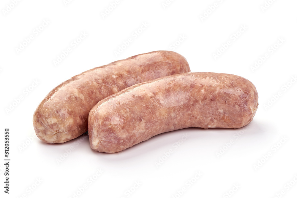 Italian sausages, Raw Salsiccia Sausages, isolated on white background Italian sausages, Raw Salsiccia Sausages, isolated on white background