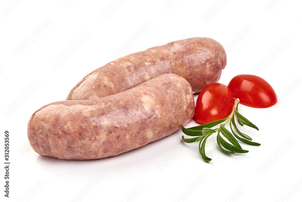 Italian sausages, Raw Salsiccia Sausages, isolated on white background Italian sausages, Raw Salsiccia Sausages, isolated on white background