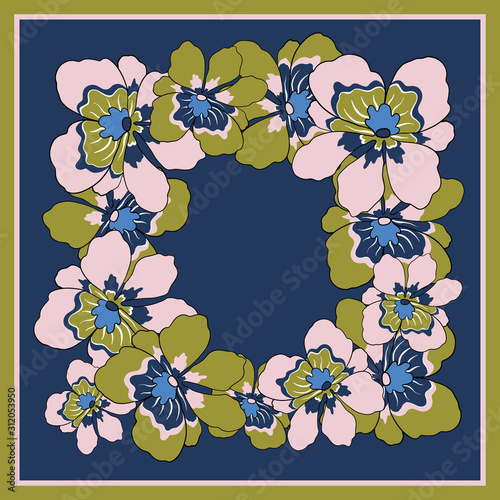 Colorful silk scarf with flowering orhide.