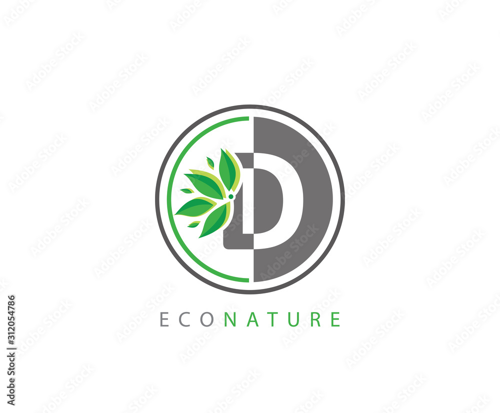 Fototapeta premium D Letter Circle Eco Green Leaf Logo