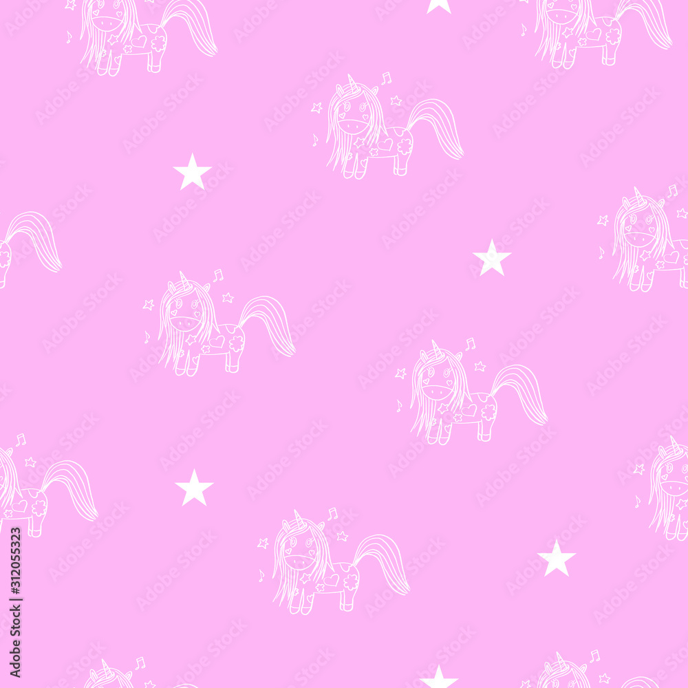 unicorn childish seamless pattern in vector. sweet unicorn background for textile, fabric, wrapping, wallpaper