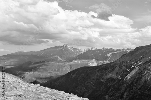 Colorado landscape. Vintage filtered black and white tone.