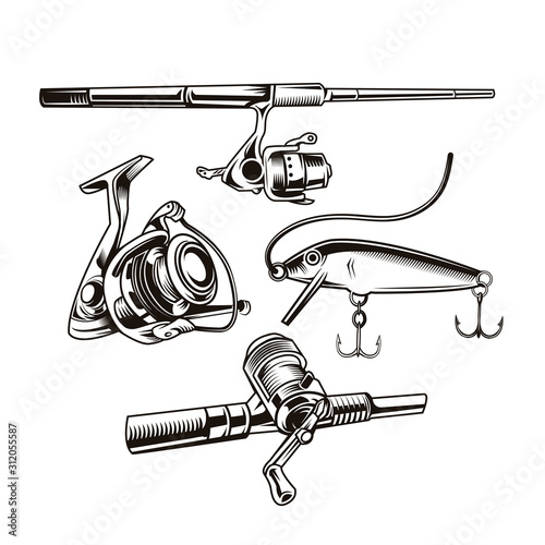 set of fishing equipment vector illustration design
