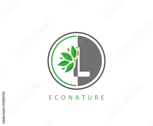L Letter Circle Eco Green Leaf Logo