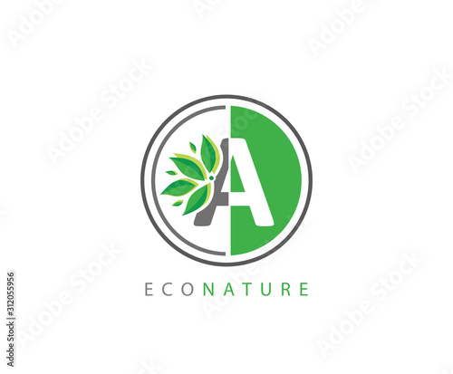 A Letter Circle Eco Green Leaf Logo