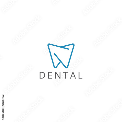 Dental Clinic Logo Tooth abstract design vector template Linear style. Dentist stomatology medical doctor Logotype concept icon.