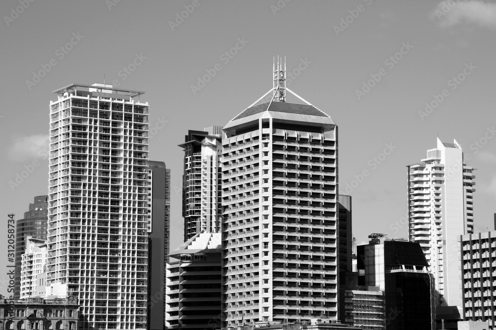 Brisbane skyline. Vintage filtered black and white tone.