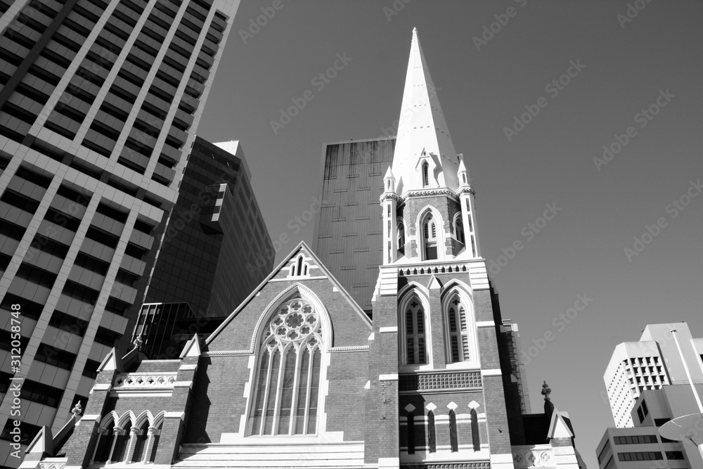 Brisbane, Australia. Vintage filtered black and white tone.