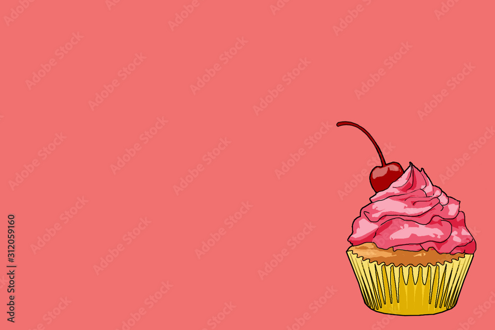 Appetizing cupcake with a cherry on a pink background Appetizing cupcake with a cherry on a pink background
