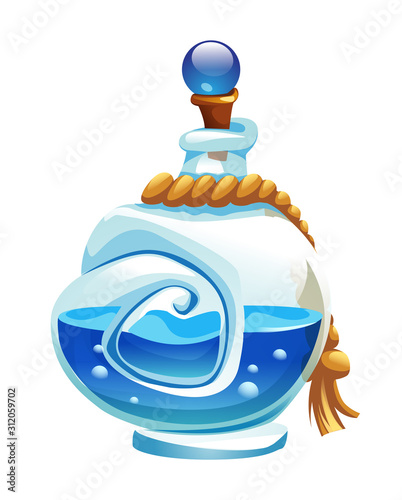 Magic bottle vector magical game potion in glass or liquid poison drink of alchemy or chemistry illustration of magnificent elixir in phial isolated on background