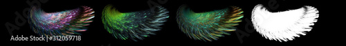 set of colorful fantasy bird wings with clipping mask