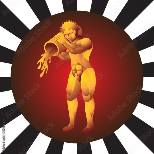 Zodiac sign Aquarius man a pitcher of water on isolated background. Vector image