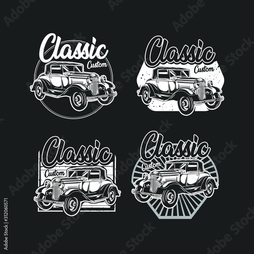 Classic car set vector on black background